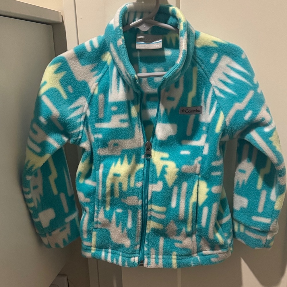 Columbia Teal Patterned Fleece Jacket with Cream & Yellow Accents